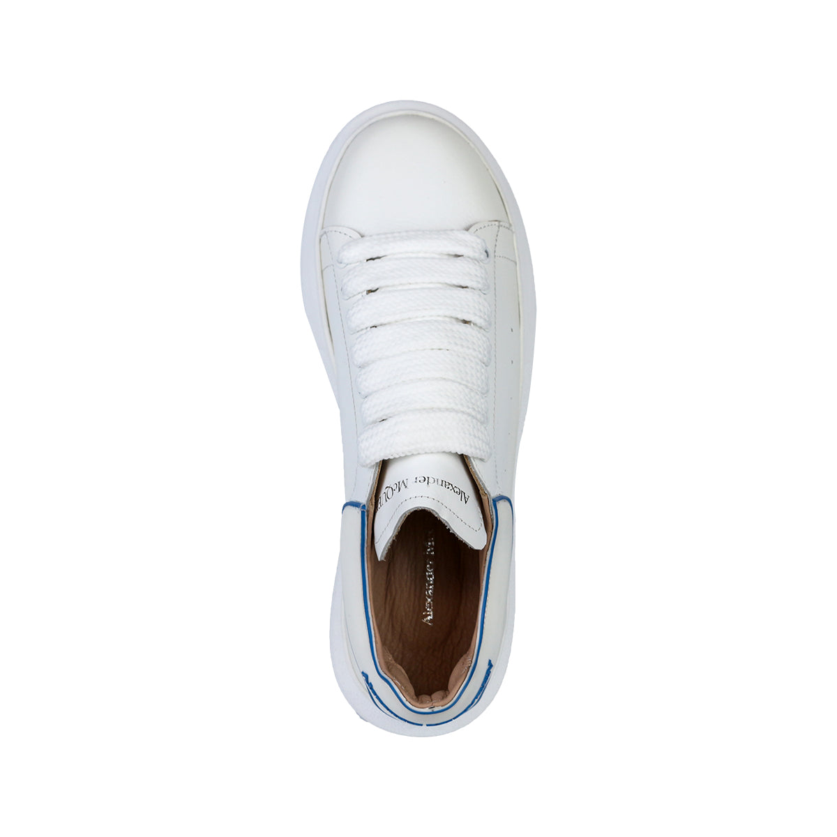Alexander McQueen Kadın Bağcıklı Hakiki Deri Beyaz Mavi Çizgi Detaylı Sneaker Ayakkabı
